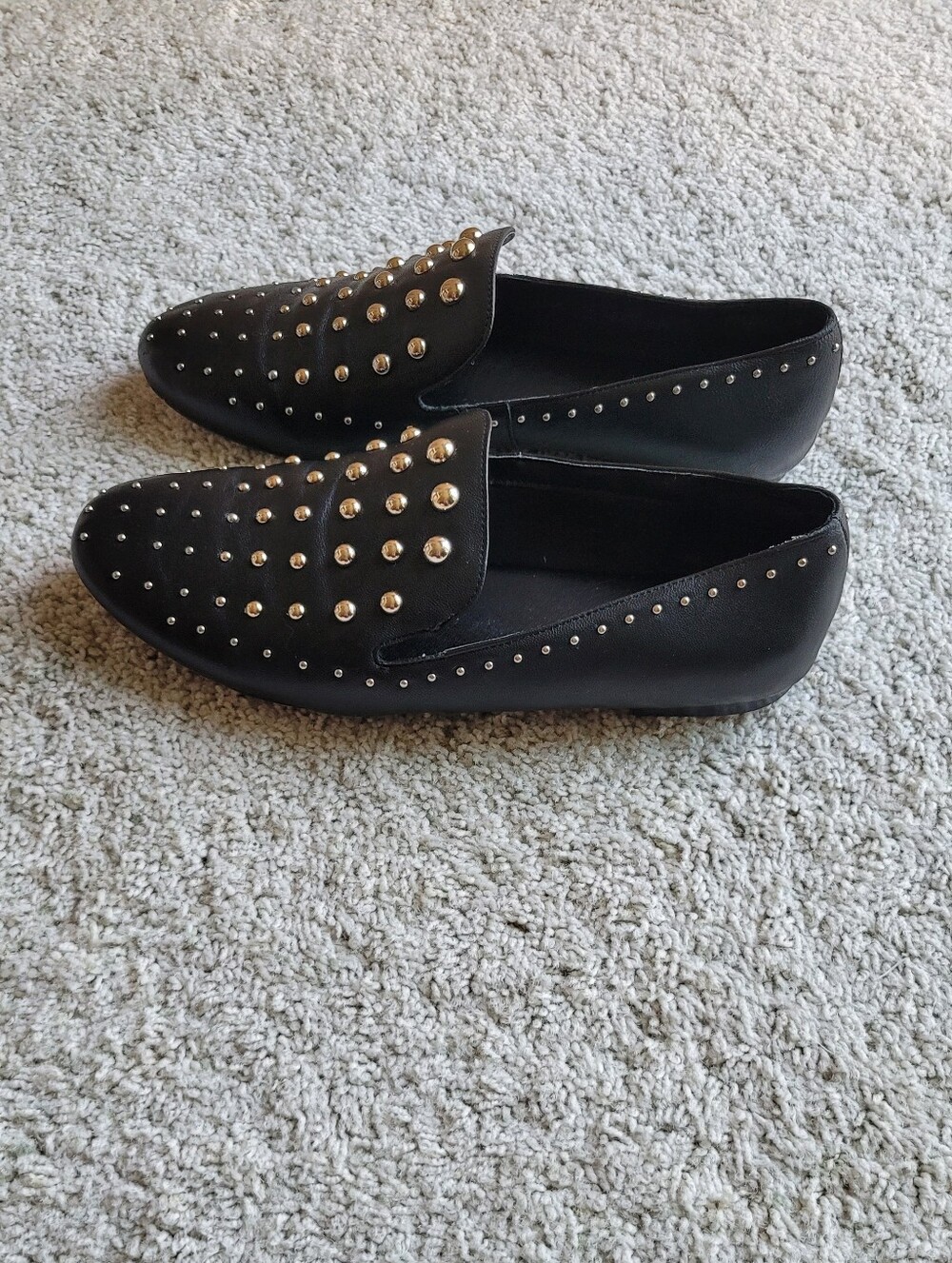 Gold Studded Black Leather Flats Chico's, Great Condition  9